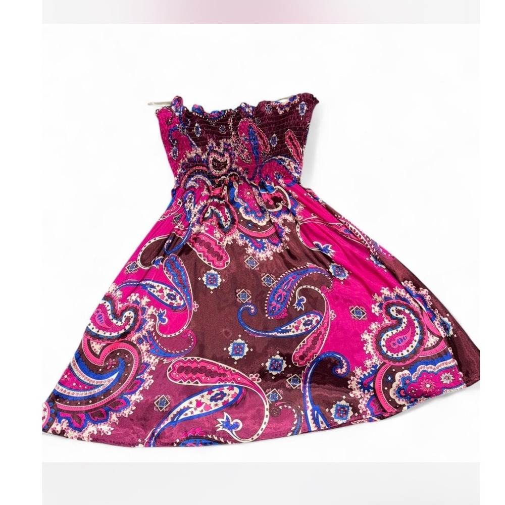 Forever Paisley Boho Smocked‎ Bandeau Mini Dress Women's